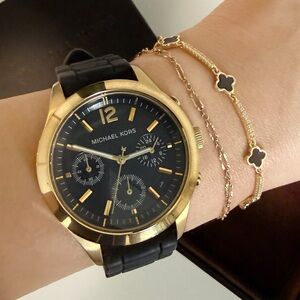 Michael Kors MK5408 Black Silicone Band Gold Tone Watch